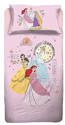 Princess, Bettlaken für Einzelbett, Disney, Bettlaken, Spannbettlaken, Kissenbezug, Rosa, Disney, 100% Baumwolle, offizielles Produkt