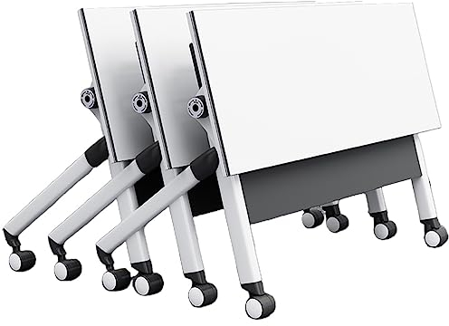Stapelbarer Trainingstisch mit Klappdeckel, 3er-Set, mobiler, klappbarer Computertisch mit feststellbaren Rollen und Bescheidenheit, Besprechungstisch, Ausstellungstisch (weiß 160 x 50 x 75 cm) (
