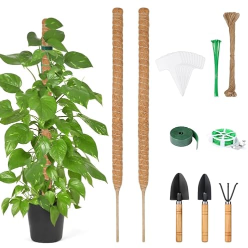 Furuising 2Pcs Tuteur Monstera 100cm, Pliable Tuteur en Coco, Long Tuteur Plante Grimpante, Tuteur Plante Support avec 3 Truelles de Jardin et 5 Accessoires pour Jardin de Support de Plante Indoor