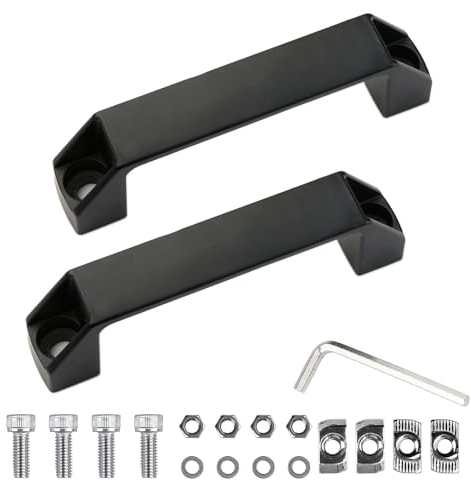 Ownkim Set di 2 maniglie in lega di alluminio per profilo in alluminio serie 30, spaziatura dei fori di foratura 120 mm, dado a T, viti e chiave inclusi (nero)
