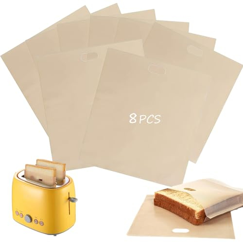 Toaster Bags, Reusable Non-Stick Toasted Sandwich Bags, Easy to Open Bag for Grilled Cheese Sandwiches, Use in Microwave Toaster Oven