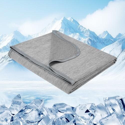 Danctec Cooling Blanket for Night Sweats, Cool Throw for Hot Sleepers, Q-Max>0.45 Summer Cool Fiber for Bed Couch Sofa Travel Adult Kids, Lightweight, Soft, Thin, Twin/Single Size, 150x200cm, Grey