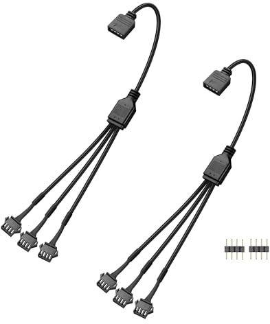 GINTOOYUN 2 PCS 1 to 3 ARGB Splitter Cable 12V 4-Pin Female to Three SM 4-Pin Female Addressable RGB Splitter Cable for LED Light Strips,12V ARGB Fans,Computer Cases,etc(11.8Inch)(Style 10)