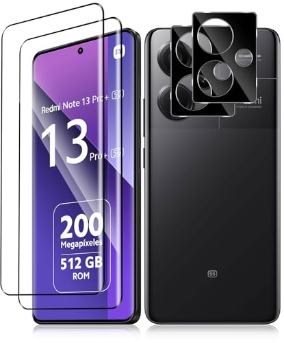 Vanrain Protector de Pantalla para Xiaomi Redmi Note 13 Pro+ 5G/Redmi Note 13 Pro Plus 5G, 2+2 Piezas 3D Curvo Cristal Vidrio Templado y Protector de Lente de Cámara, Alta Definición 9H Dureza