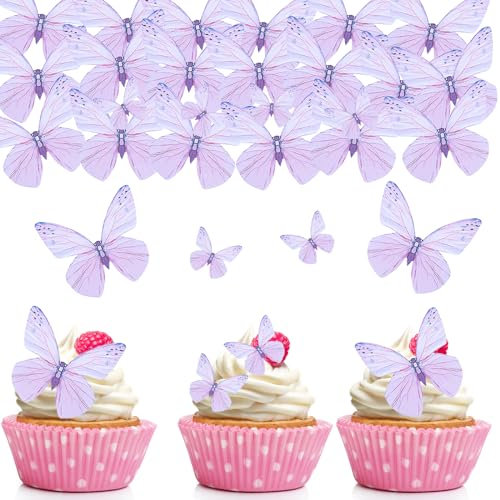 Tortendeko Essbar Schmetterlinge für Torte, 72 Stk Essbare Tortendeko Schmetterling,Schmetterlinge Deko Torte Lila,Esspapier Tortendeko Hochzeit,Schmetterling Kuchen Deko Geburtstag,Muffin Deko Essbar
