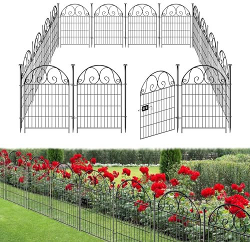 Getlay Hoher Gartenzaun mit Tor, 101,6 cm (H), 12 Paneele, Gartenzäune und -begrenzungen für Hunde, Hundezaun für den Außenbereich, für den Hof, Gesamtlänge 70 cm, temporärer Zaun aus Metall,