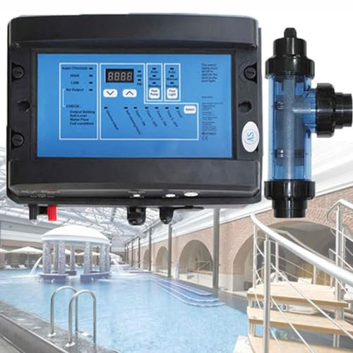 CYMYYDS Célula Cloradora De Agua Salada, Generador Electrolítico De Cloro Salino, Clorador Salino para Piscinas, Clorador De Temperatura del Agua De 10-40 ℃ Adecuado para Piscinas Domésticas,50g/h