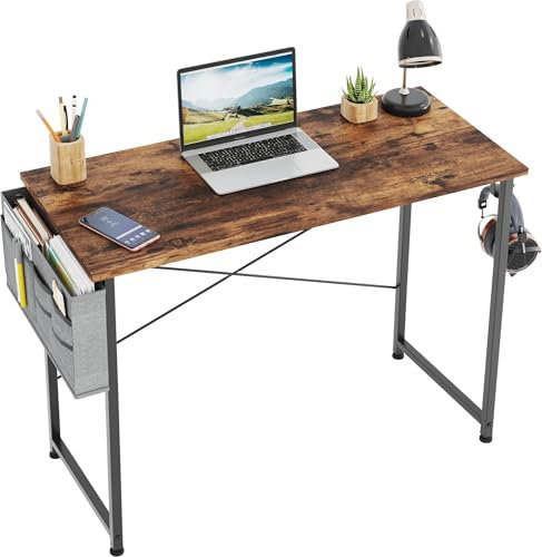 CAIYUN Computer Desk 80 x 40 cm, Home Office Simple Modern Small Table for Bedroom, Writing With Storage Bag, Study for Students, Rustic Brown