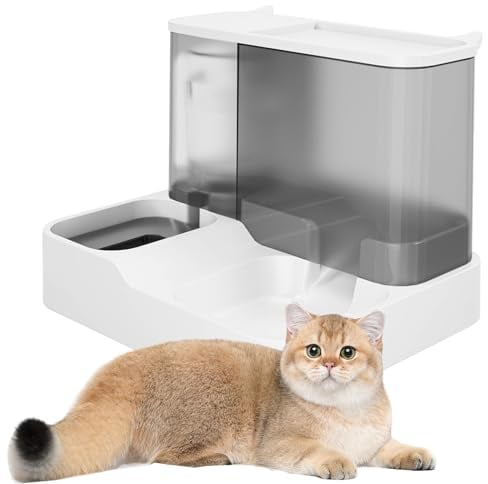 Distributeur Croquettes Chat, Abreuvoir et alimentateur Automatique pour Chats, Chiens, Mangeoirs et Abreuvoirs, Distributeur d'eau et Distributeur Automatique pour Animaux (Gris)