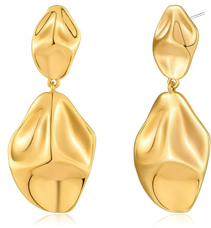 WOWORAMA Klobige Goldohrringe für Damen Trendige Gehämmerte Statement-Ohrringe Vintage-Stil Hängeohrringe