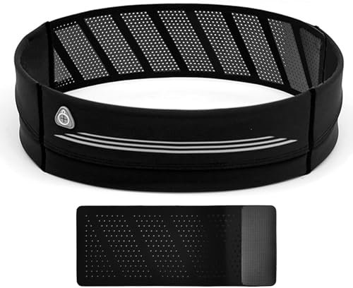 EUIEUT Laufgürtel für Handy Lauftasche Jogging Gürtel Laufgürtel mit 3 Taschen Bauchtasche Verstellbarer Sportgürtel Hüfttasche Schwarz Fitnessgürtel Damen Herren Running Belt zum Joggen Handytasche