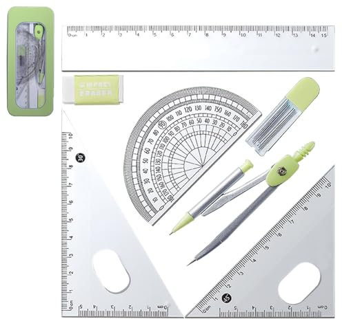 Kixolazr Ruler Protractor Compass Set,Student Geometry Math Set - Geometry Set with Storage Box for School, Protractor and Compass Set