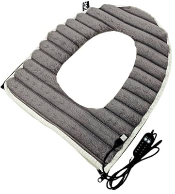 siduytin Soft Close Lid Heated Toilet Seat Cover 5 Timing Support Cotton Bathroom Cushion Cover Padded Toilet Seat Toilet Cover, Gray