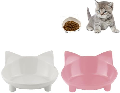 NANEEZOO Lot de 2 gamelles pour chat - Double gamelle pour chat - Avec gamelle et gamelle d'eau - En céramique (noir + rose)