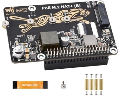 Waveshare POE M.2 HAT+ (B) for Raspberry Pi 5, Supports NVMe M.2 SSD, IEEE 802.3af/at POE, PCIe x1 Gen2/3, 2230/2242/2260/2280 Sizes, Onboard Indicators