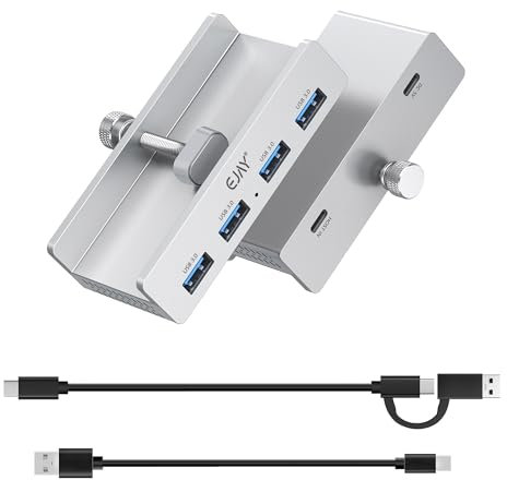 USB HUB3.0,Clamp USB HUB,Aluminum 4-Port USB Adapter with Extra Power Supply Port and 2pcs Long Cable(59inches Data & 39inches Power Cables) for iMac,Laptop,MacBook Pro,Dell,Xbox,HDD/U Disk etc