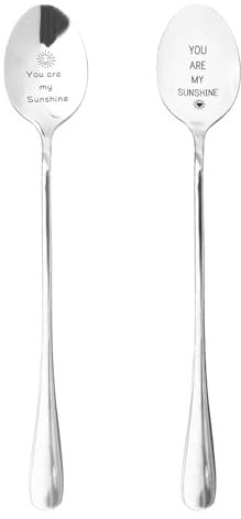 Tabanzhe Coffee Spoons-2PCS Stainless Steel Tea Spoons Cutlery Couple Gifts You are My Sunshine Engraved Spoons for Him Her Wedding Anniversary Valentines Day Coffee Tea Dessert