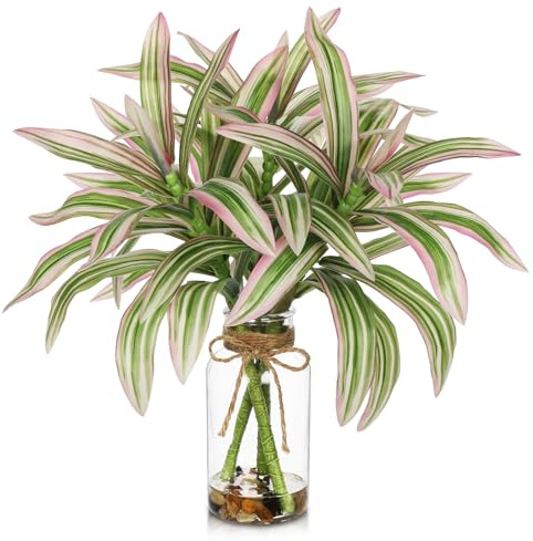 Oairse Steli vegetali finti in vaso Dracaena Pianta aritificial in vaso di vetro con pietre d'acqua finte 39,9 cm piccole piante in vaso Disposizione centrotavola per fattoria cucina tavoli da pranzo