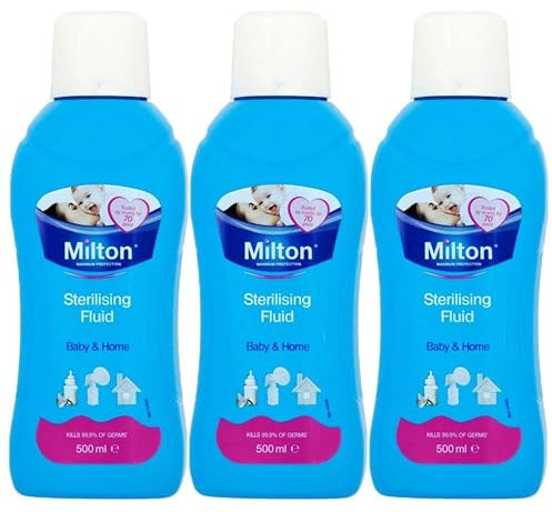 Milton Sterilising Fluid 3 x 500mL (Total 1.5L) – Fast & Effective Steriliser for Baby Bottles, Teats & Home Hygiene – Kills 99.9% of Germs & Bacteria – No Rinse Formula