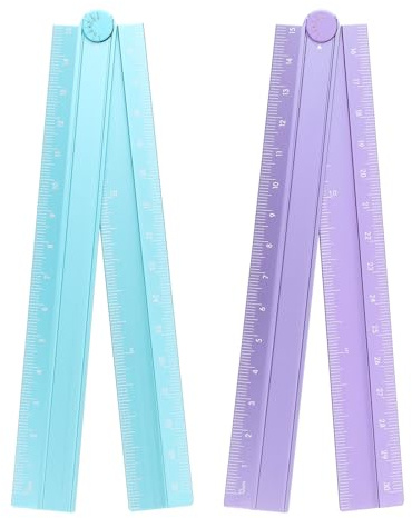 sourcing map 2pcs Folding Straight Ruler 30cm Metric Aluminum Alloy Protractor Foldable Angle Ruler Geometric Measure Tool with Angle Line for Architect Artist Office, Sky Blue/Lavender