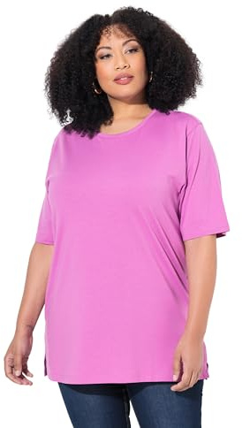 Ulla Popken Damen große Größen Übergrößen bis 72, Basic T-Shirt, Oberteil, Regular Fit, Rundhalsausschnitt, Halbarm, kühles pink 50+ 486910807-50+