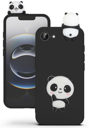 SEHEYA Panda Hülle für iPhone 16e 6,1 Zoll 2025 Silikon Schwarz Matt 3D Tiere Karikatur Anime Motiv Aesthetic TPU Bumper Handyhülle Weiche Stoßfest Cover