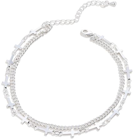 Bracelet De Cheville En Acier Inoxydable Avec Croix Double Chaîne Bracelet De Cheville En Argent Pour Femme