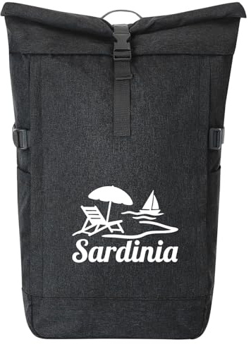 Huuraa Kurierrucksack Sardinia Italien 30-44 Liter Black Melange Fairtrade Rolltop Rucksack Geschenkidee