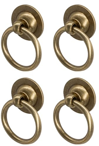 Gutapo 6 Stück massive Messing-Ringgriffe in Antik-Optik | Schubladengriffe, Kreise, Kommodengriffe, Vintage-Ringe für Schubladen, Kommoden, Schränke