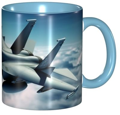 Porzellan-Kaffeetasse mit Griff, Flugzeug-Kampfjets, Kaffeetasse für Büro und Zuhause, Latte-Getränketasse für Kaffee, Tee und Milch, bunte Innenseite, Keramik-Teetassen für Männer und Frauen, 325 ml