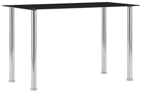 Teenpull Table à manger noire, 120 x 60 x 75 cm, plateau en verre trempé, table de cuisine moderne pour salle à manger, résistante, facile à nettoyer