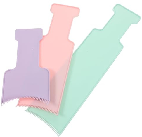 3 Stück Strähnchen Färbebrett aus Kunststoff mit Zähnen | 34,6x8,4x0,5cm, für Haarmalerei im Salon und Hause, Inklusive Färbepinseln