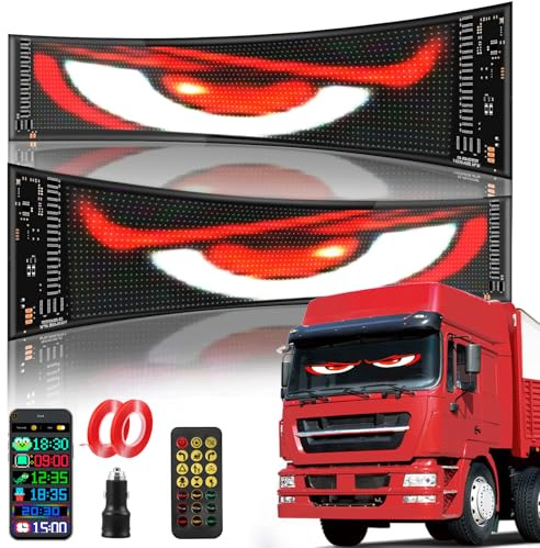 Strixorn Lot de 2 lumières LED en forme d'œil de diable pour voiture, 12 x 60 cm, personnalisé, panneaux lumineux LED, flexibles, pour vitres de voiture, camion, texte, graffiti, application