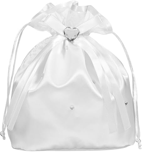 Hemobllo Brautjungfern-Dolly-Tasche Aus Satin Mit Strass Und Handgenähten Perlen Weiße Brauttasche Mit Kordelzug-Griffen Für Hochzeit Blumenmädchen Und Kommunion