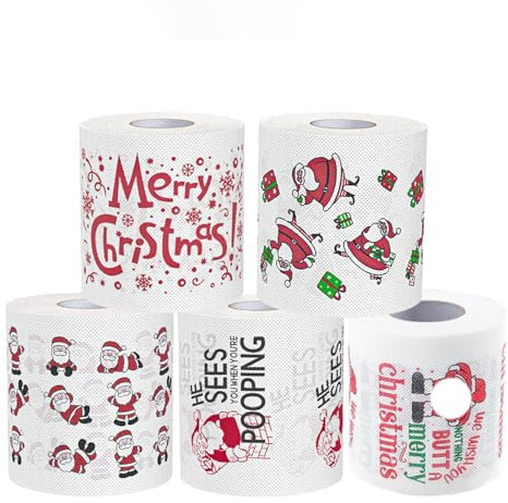 Weihnachts Toilettenpapier,5 Rollen Lustige Weihnachten Klopapier,Lustiges Weihnachts Toilettenpapier,Weihnachten Toilettenpapierrollen,Neuheit Urlaub Badezimmer Dekor,Weihnachtsneuheitsgeschenk