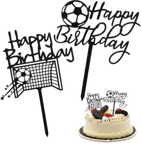 Tortendeko Fußball, 2 Stück Acryl Tortenaufleger mit Happy Birthdayfür Fußball-Geburtstagsfeiern, wiederverwendbare Kuchen Topper für kreative Dekorationen