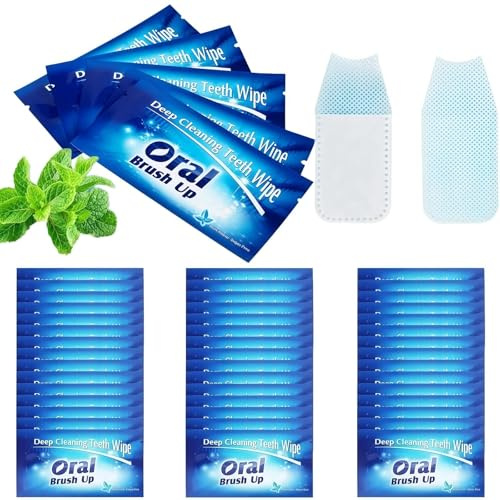 50PCS Disposable Deep Cleaning Teeth Wipes Oral Finger Brush Up, Portable Disposable Toothbrush Clean Wipes, Fast Stain Removal Teeth Cleaning Tools