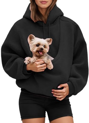 Generico Felpa Porta Gatto Cane con Tasca per Cotone Donna Peluche Cani Felpe Invernali Cappuccio E Gatti Marsupio in con Animali per E Pullover Casual Invernale Unisex Casa All'aperto