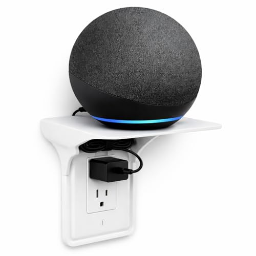 Airmont Products Outlet Shelf with Cord Storage – Wall Mount Organizer for Echo Dot, HomePod Mini, Alexa and Smart Home Devices – Bathroom Space Saver, Renter-Friendly for Kitchen, Bedroom, Office