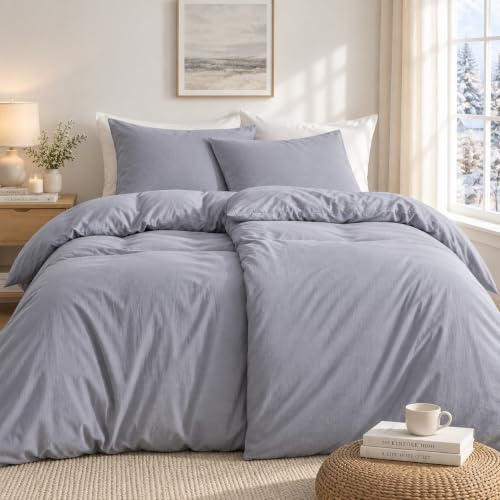 Duvetnova Bettwäsche Grau Hellgrau 135x200 4teilig Superweiche Vorgewaschene Mikrofaser Baumwollähnlich ÖKO-TEX 2 Bettbezüge 135 x 200+2 Kissenbezüge 80x80-alle mit Reißverschluss Graue Bettwäsche