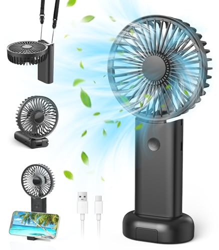 Neqraxis Ventilateur Portable, Mini USB Ventilateur Silencieux, Main Petit Ventilateur de Rechargeable, 3000mAh 3 Vitesses Extérieur mini ventilateur pour Bureau,Voyages,Maquillage,Camping-Noir