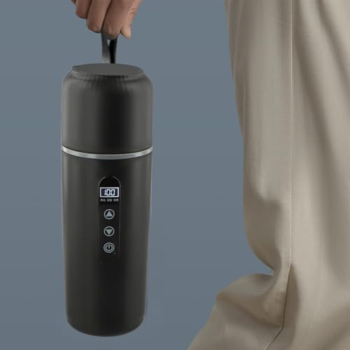 Portable Car Kettle 500ml with LCD Display, 5V USB Travel Mug for Boil Water in Car, 12V/24V Electric Heated Travel Bottle Compatible with Car, Truck, SUV(Black)