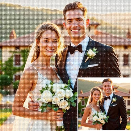 Rainsar Diamond Painting Eigenes Foto Personalisiert - Custom Diamond Painting Selbst Gestalten Full Diamant Bilder, Runder/Quadratischer Diamant, Für Jubiläum Valentinstag Home Decor, 50x70cm