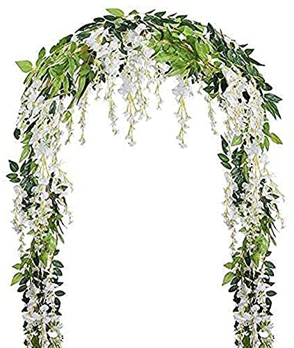Hipzeepo 2 pièces 7 Pieds/pièces Vigne de Artificielle, Guirlande de Fleurs Vigne de rotin Fleurs suspendues pour cérémonie en Plein air, Blanc