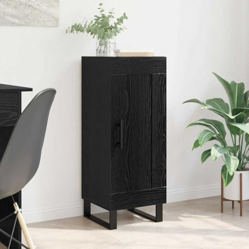 XHNIFBN Sideboard Schwarz Eiche 90 cm Hoch mit 1 Tür und Eisenbeinen, Modernes schmales Highboard für Wohnzimmer, Flur und Schlafzimmer, platzsparend 34x34,5x90 cm, Robustes Holzwerkstoff