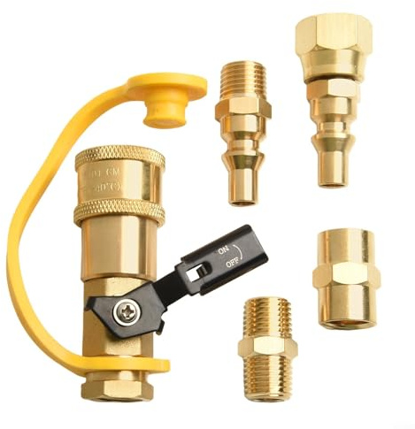 RV Propan Quick Connect Kit, Niederdruck Gas Adapter Set mit Messing Absperrventil, /4 Zoll für NPT Armaturen für Wohnwagen BBQ Schlauch, Outdoor Camping Grill