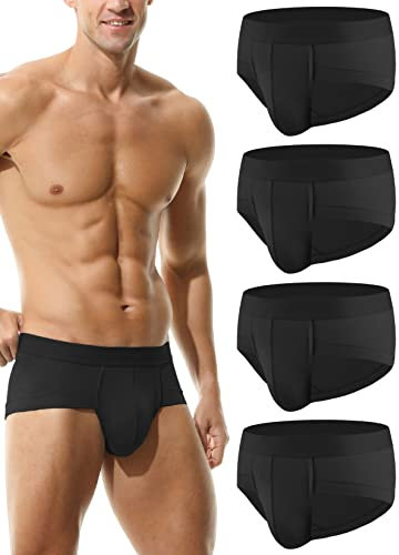 Pack de 4,HOEREV Hommes Fibre de bambou Briefs Underwear - 4 Noir - Large(37-39)