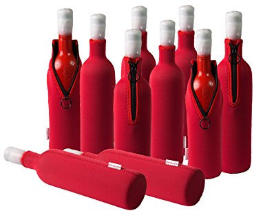 DRESS-YOUR-DRINK Neopren Flaschenkühler, Weinkühler, Getränkekühler (10er Spar-Set 0.7/0.75 Liter, Rot)