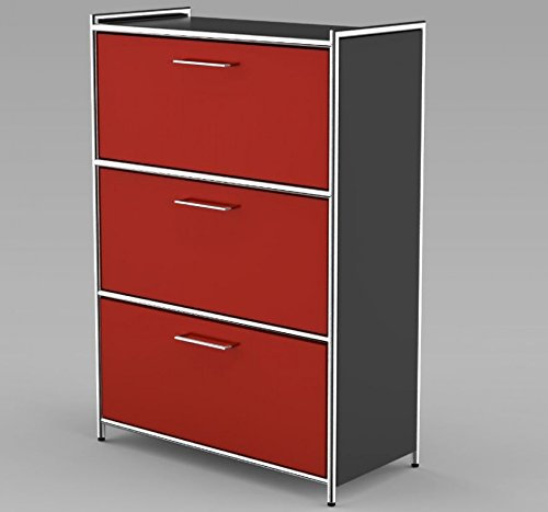 ARTLINE Highboard 3OH Aktenschrank Schrank Büroschrank Büroregal Anthrazit/Rot