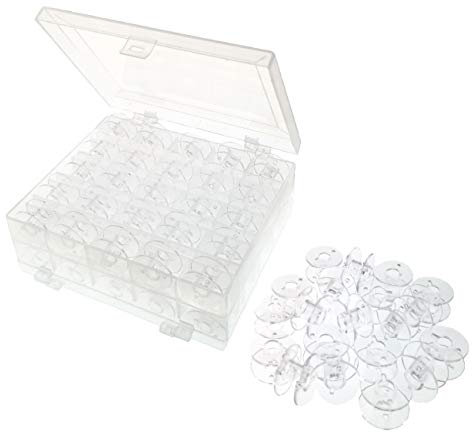 JZK 50 x Transparent Kunststoff Nähmaschinenspulen mit Aufbewahrungsbox, Zubehör für Garn Nähmaschine Brother Janome Singer Pfaff Bernina